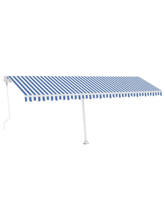 Izvelkama markīze, led, vēja sensors, zili balta, 600x350 cm