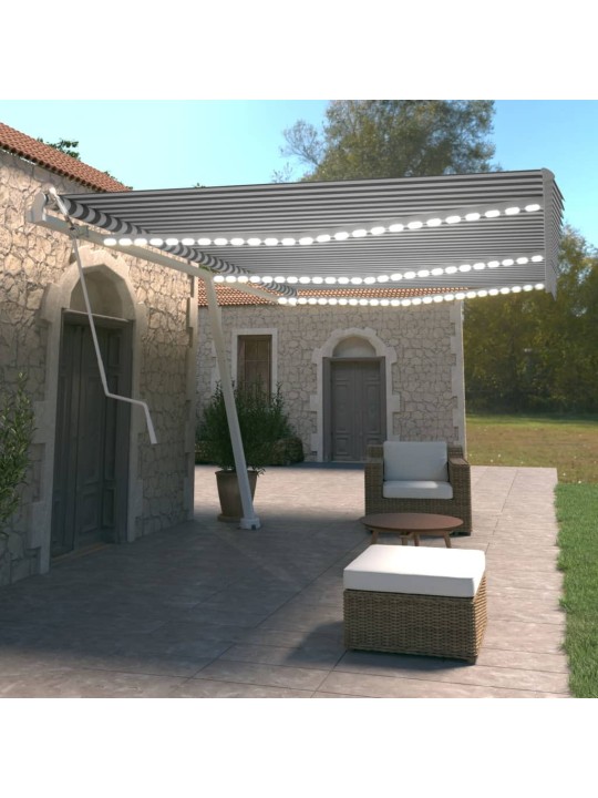 Izvelkama markīze, led, vēja sensors, zili balta, 600x350 cm