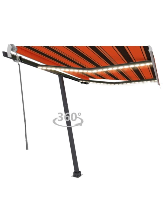 Izvelkama markīze ar led, 300x250 cm, manuāla, oranža un brūna