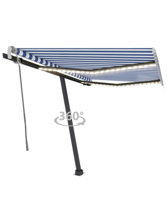 Izvelkama markīze ar led, 350x250 cm, manuāla, zili balta