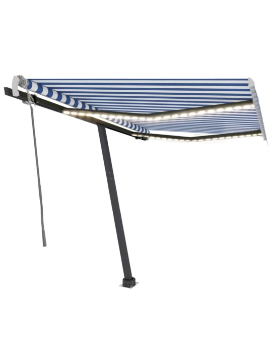 Izvelkama markīze ar led, 350x250 cm, manuāla, zili balta