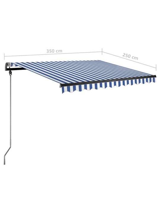 Izvelkama markīze ar led, 350x250 cm, manuāla, zili balta