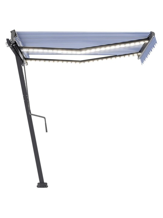 Izvelkama markīze ar led, 350x250 cm, manuāla, zili balta