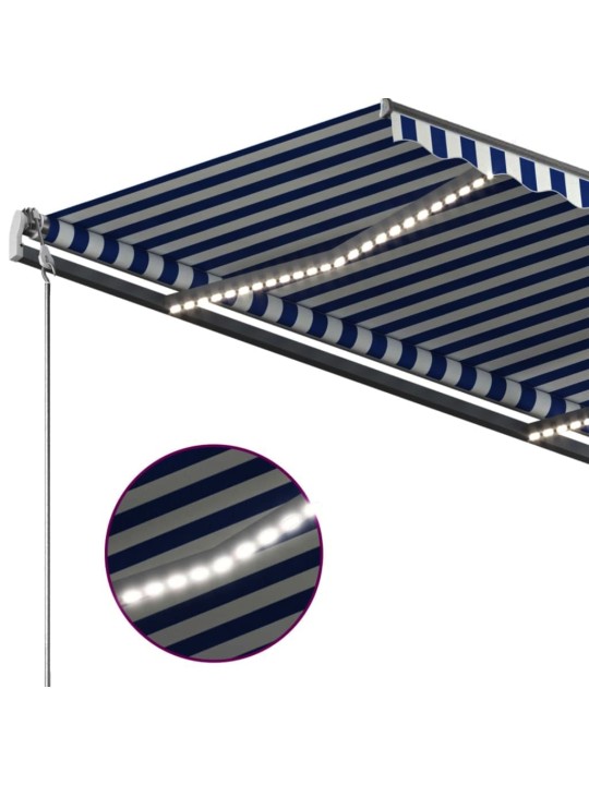 Izvelkama markīze ar led, 350x250 cm, manuāla, zili balta