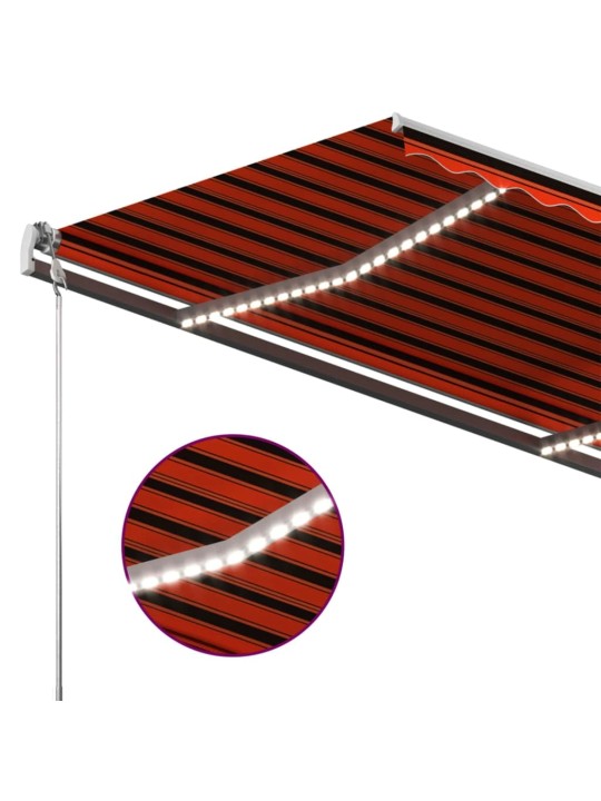 Izvelkama markīze ar led, 400x300 cm, manuāla, oranža un brūna