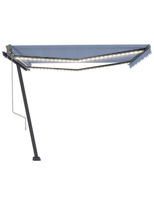 Izvelkama markīze, led, vēja sensors, 450x300 cm, zila ar baltu