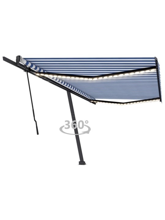 Izvelkama markīze ar led, zili balta, 500x300 cm, manuāla