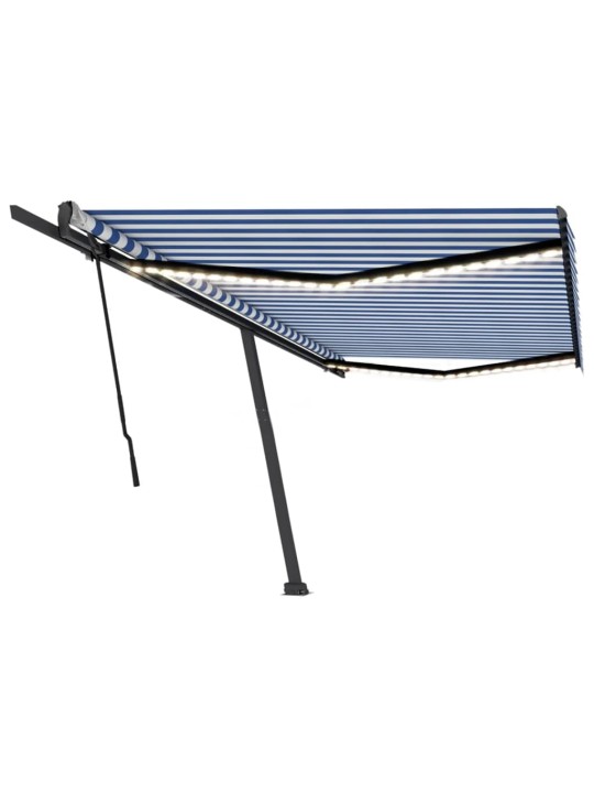 Izvelkama markīze ar led, zili balta, 500x300 cm, manuāla