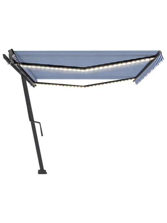 Izvelkama markīze ar led, zili balta, 500x300 cm, manuāla