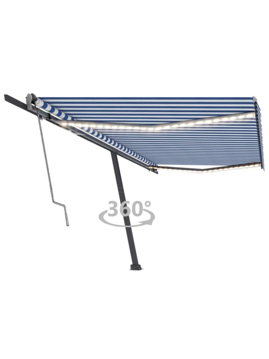 Izvelkama markīze, led, vēja sensors, 500x300 cm, zila un balta
