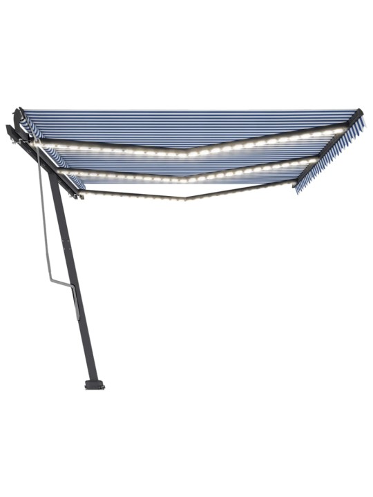 Izvelkama markīze ar led, 600x300 cm, manuāla, zila un balta