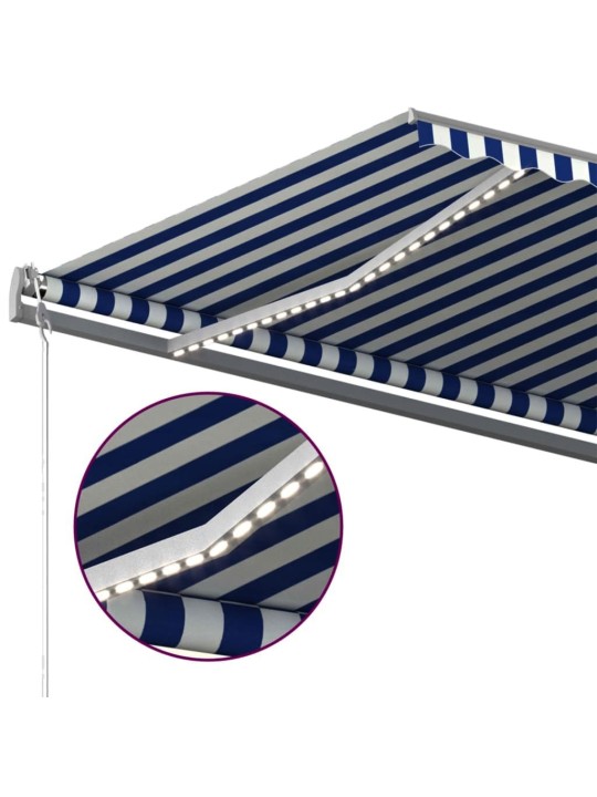 Izvelkama markīze ar led, 600x300 cm, manuāla, zila un balta