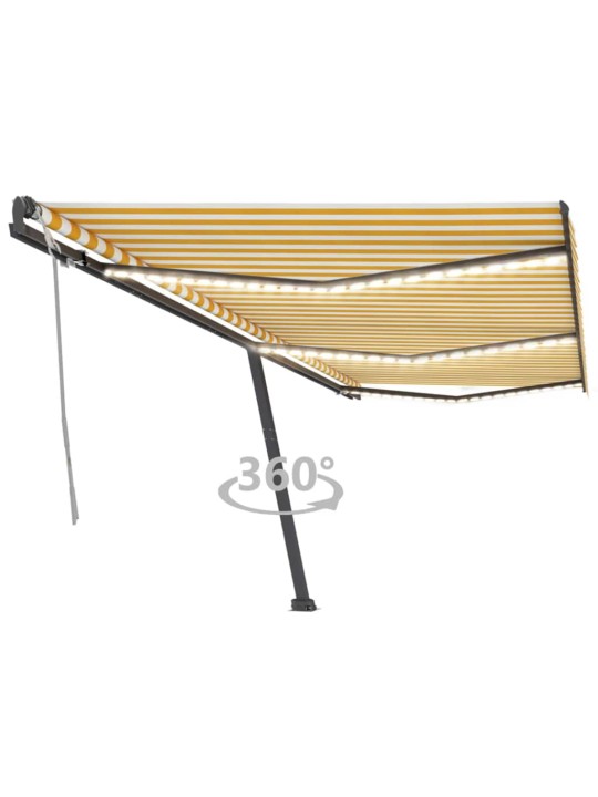 Izvelkama markīze ar led, 600x300 cm, manuāla, dzeltena, balta