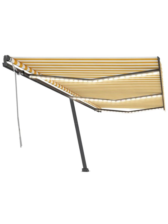Izvelkama markīze ar led, 600x300 cm, manuāla, dzeltena, balta