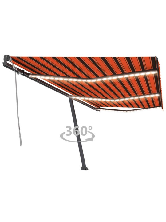 Izvelkama markīze ar led, 600x300 cm, manuāla, oranža un brūna