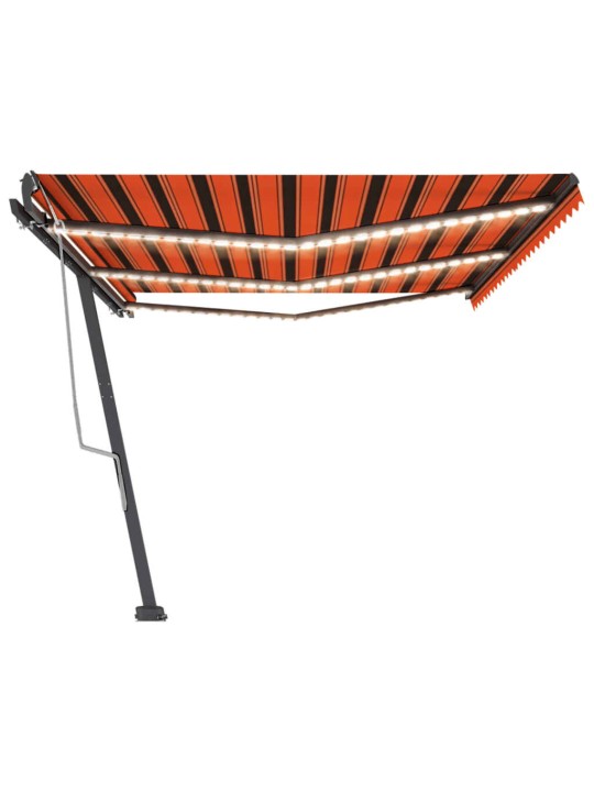 Izvelkama markīze ar led, 600x300 cm, manuāla, oranža un brūna