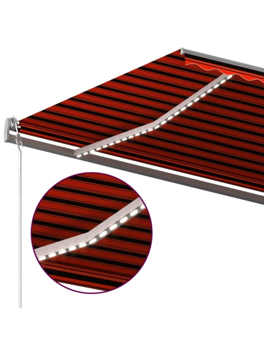 Izvelkama markīze ar led, 600x300 cm, manuāla, oranža un brūna