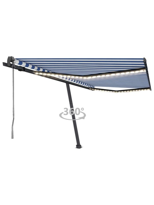 Izvelkama markīze, led, vēja sensors, 400x350 cm, zila un balta