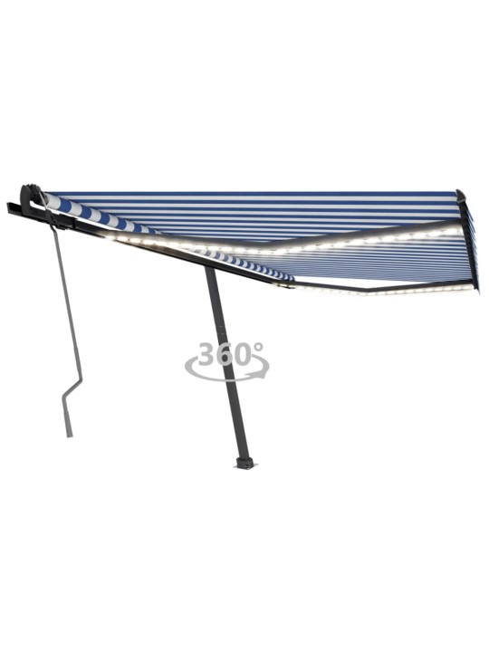 Izvelkama markīze ar led, 450x350 cm, manuāla, zila un balta