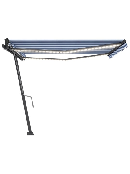 Izvelkama markīze ar led, 450x350 cm, manuāla, zila un balta