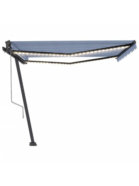 Izvelkama markīze, led, vēja sensors, 450x350 cm, zila un balta