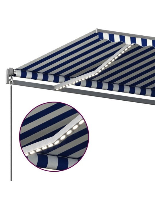 Izvelkama markīze, led, vēja sensors, 450x350 cm, zila un balta