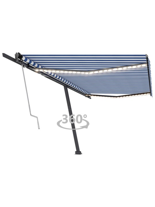 Markīze ar led un vēja sensoru, 500x350 cm, zila un balta