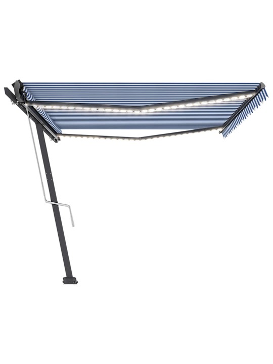 Markīze ar led un vēja sensoru, 500x350 cm, zila un balta
