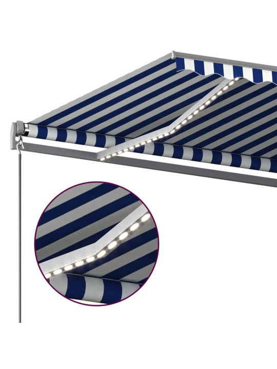 Markīze ar led un vēja sensoru, 500x350 cm, zila un balta