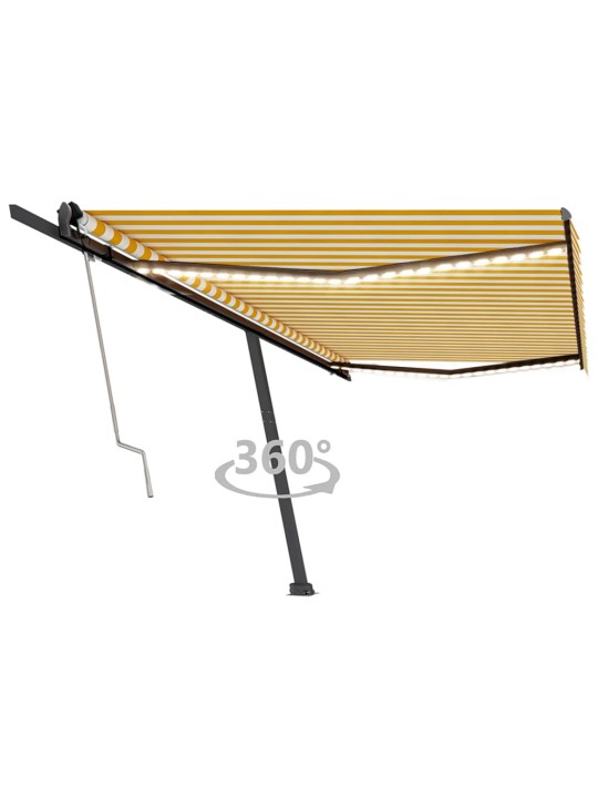 Markīze ar led un vēja sensoru, 500x350 cm, dzeltena/balta
