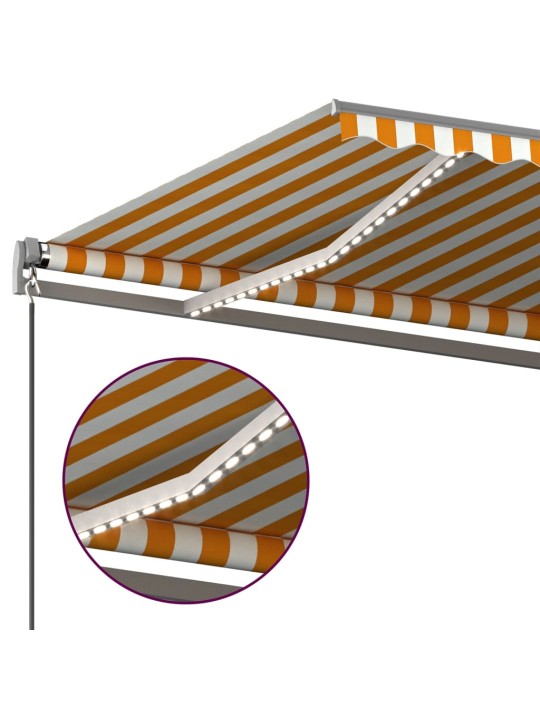 Markīze ar led un vēja sensoru, 500x350 cm, dzeltena/balta