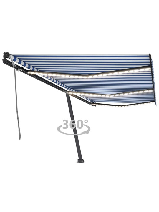 Izvelkama markīze ar led, 600x350 cm, manuāla, zila un balta