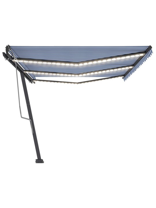 Izvelkama markīze ar led, 600x350 cm, manuāla, zila un balta