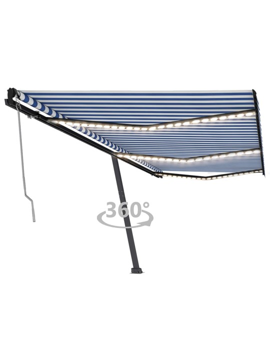 Izvelkama markīze, led, vēja sensors, 600x350 cm, zila un balta