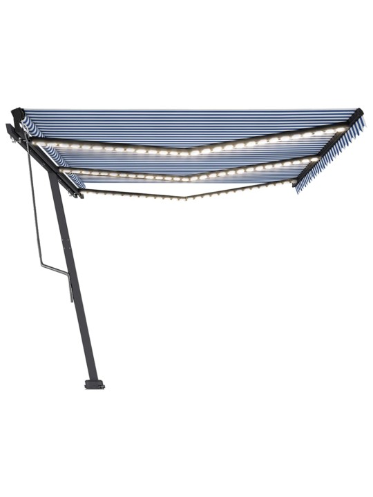 Izvelkama markīze, led, vēja sensors, 600x350 cm, zila un balta