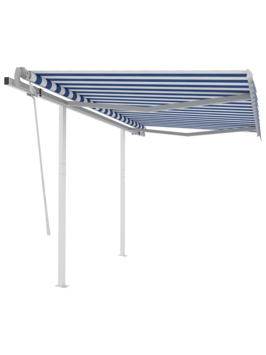 Izvelkama markīze ar stabiem, 3x2,5 m, manuāla, zili balta