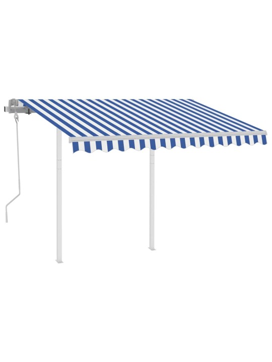 Izvelkama markīze ar stabiem, 3x2,5 m, manuāla, zili balta