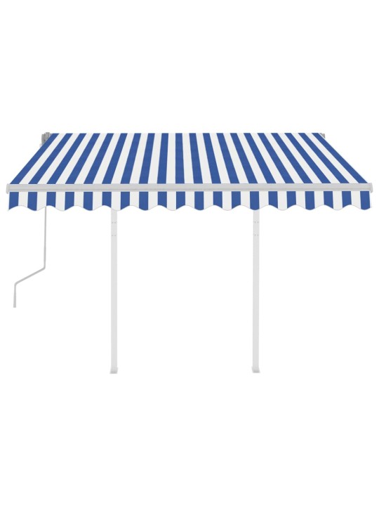 Izvelkama markīze ar stabiem, 3x2,5 m, manuāla, zili balta