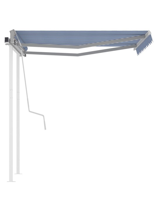 Izvelkama markīze ar stabiem, 3x2,5 m, manuāla, zili balta