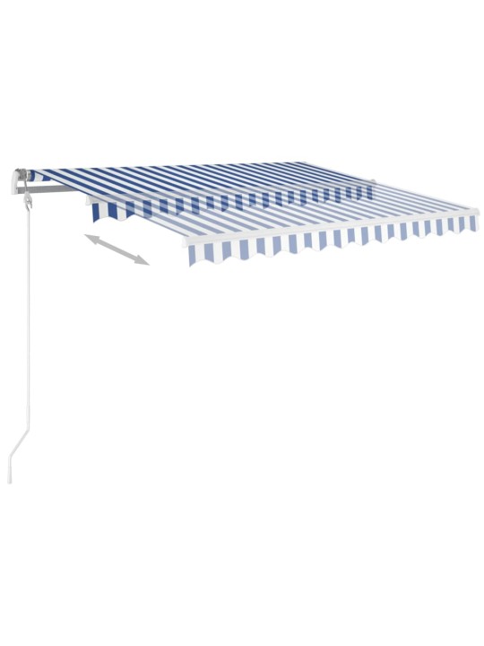 Izvelkama markīze ar stabiem, 3x2,5 m, manuāla, zili balta