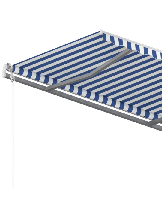 Izvelkama markīze ar stabiem, 3x2,5 m, manuāla, zili balta