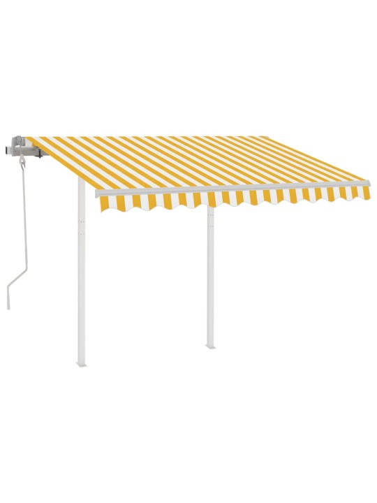 Izvelkama markīze ar stabiem, 3x2,5 m, manuāla, dzelteni balta