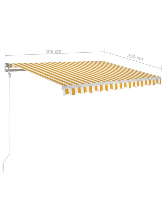Izvelkama markīze ar stabiem, 3x2,5 m, manuāla, dzelteni balta