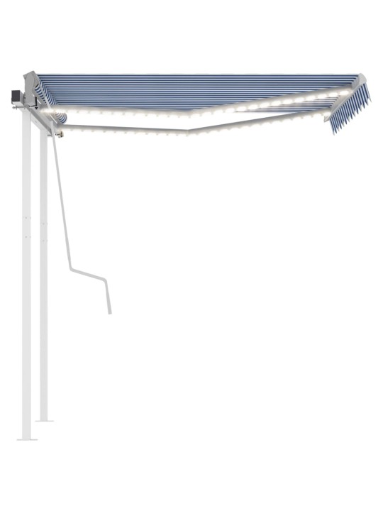 Izvelkama markīze ar led, 3,5x2,5 m, manuāla, zili balta