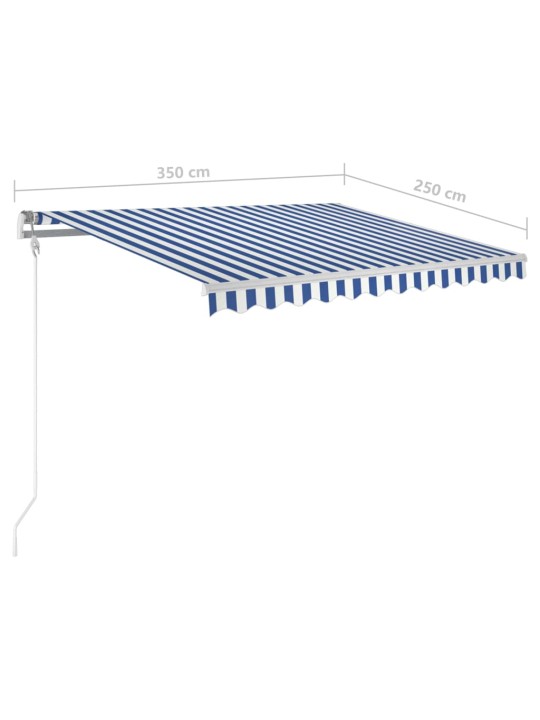 Izvelkama markīze ar led, 3,5x2,5 m, manuāla, zili balta