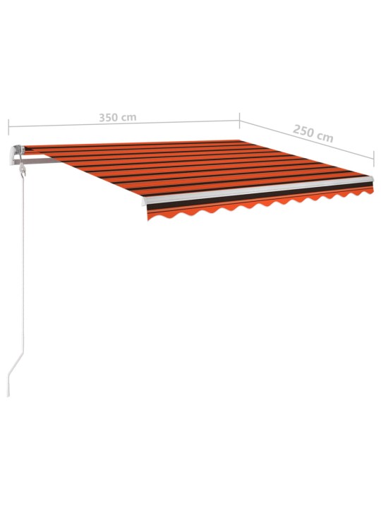Izvelkama markīze ar led, 3,5x2,5m, manuāla, oranža un brūna