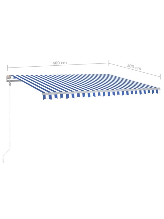 Izvelkama markīze ar led, 4x3 m, manuāla, zili balta
