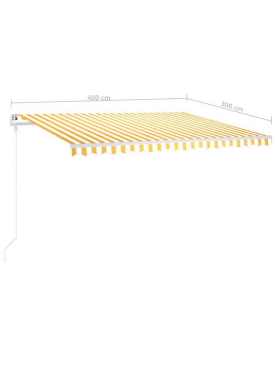 Izvelkama markīze ar led, 4x3 m, manuāla, dzelteni balta