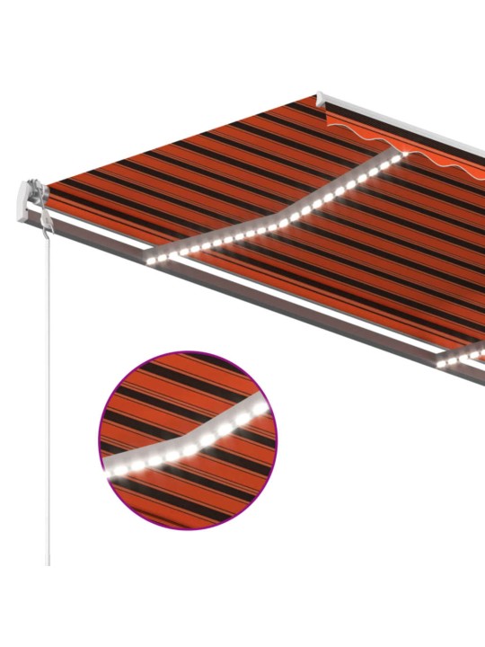 Izvelkama markīze ar led, 4x3 m, manuāla, oranža un brūna