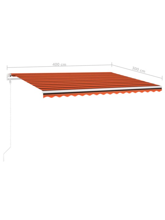 Izvelkama markīze ar led, 4x3 m, manuāla, oranža un brūna